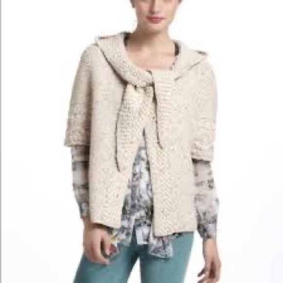 Anthropologie Purl Hooded Poncho Far Away From Close Handknit Small Wool blend - Picture 1 of 10